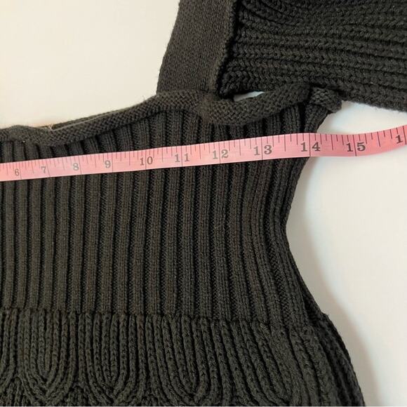 Entro Chunky Cable Knit Puff Ruffle Sleeve Square Neck Sweater Top Black Large - Picture 10 of 11
